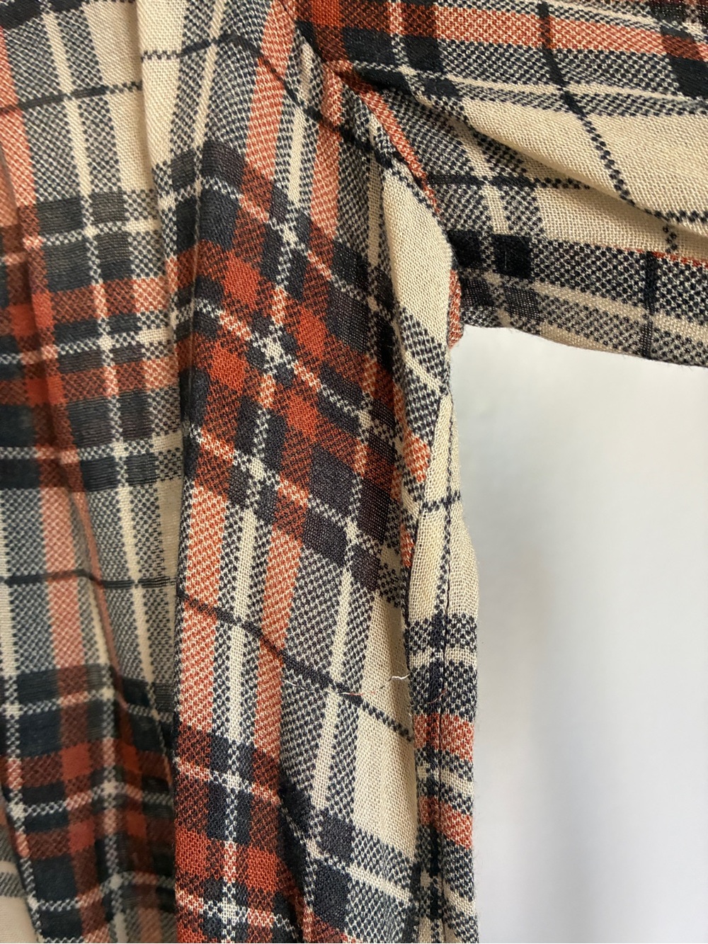 NWT Mango Plaid Ruffle Collar Blouse Viscose Wool Top Rust Cream XS Cottagecore - Picture 7 of 9